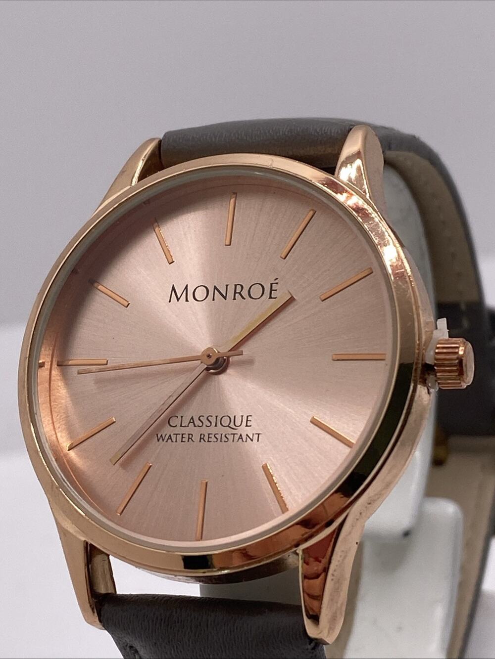 Monroe Rose Gold Gray Leather Watch New Battery